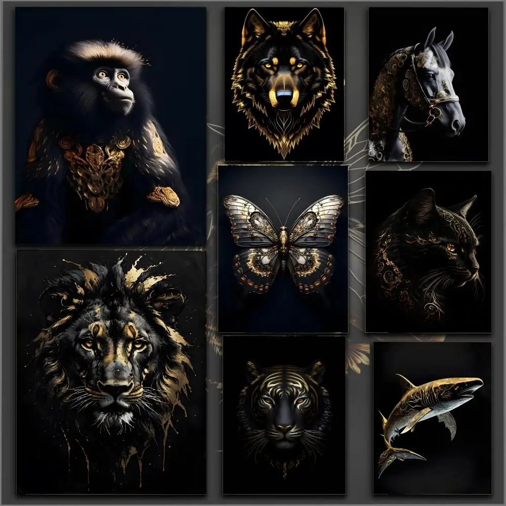 Black Gold Eagle Lion Poster Durable HD PVC Wall Art - Water