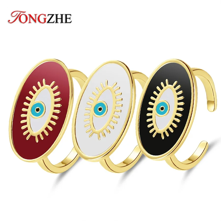 TONGHZE Evil Eye Rings For Women 925 Sterling Silver Blue Open Adjustable Vintage Boho Shell Ring Female Party Jewelry Gift