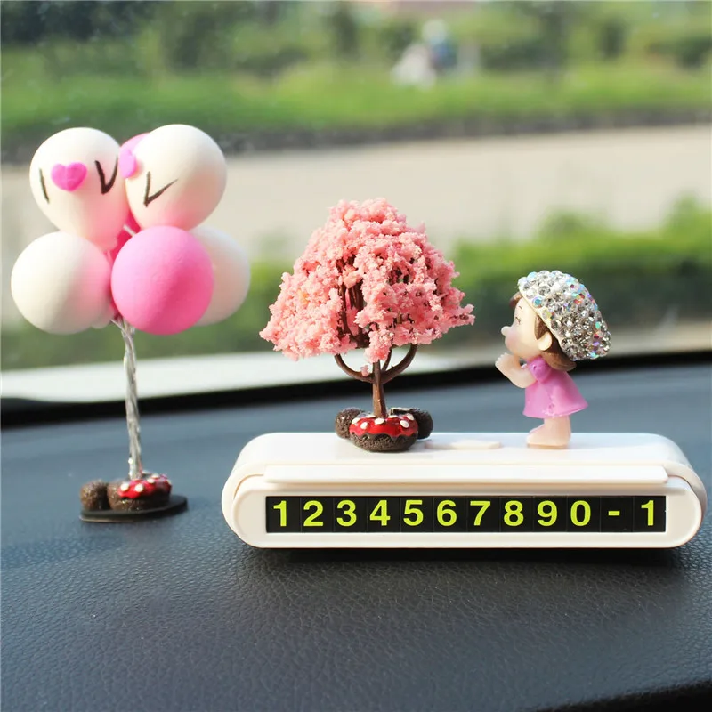 Car Interior Telephone Number Plate Anime Decor Couple Ornament Auto Pink Luminous Temporary Parking Card Dashboard Accessories