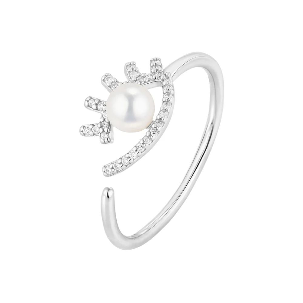 خاتم Seulement 925 من الفضة الإسترليني لؤلؤ المياه العذبة الطبيعية مع الزركون تصميم مفتوح قابل للتعديل مجوهرات الأزياء النسائية الأنيقة