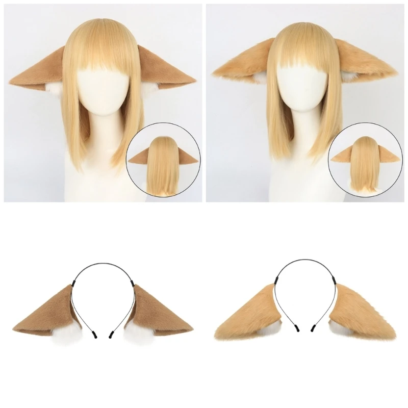 

Handmade Foxes Wolf Ear Headband Anime Cosplay Headpiece Furry Flush Faux Furs Beast Ear Fursuit Hairband for Party Role Play