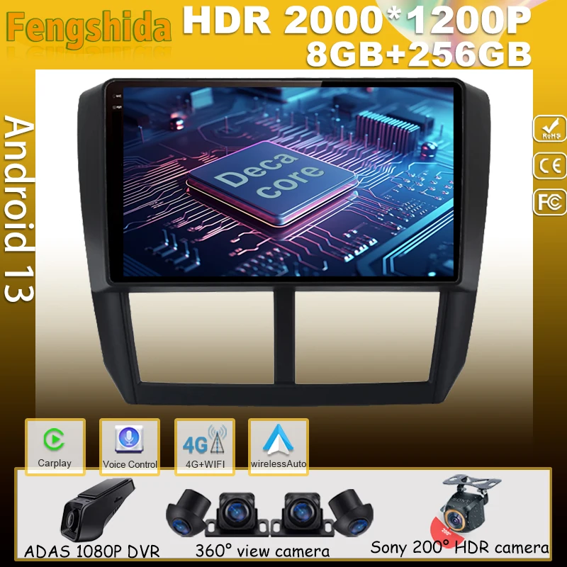 

Android 13 For Subaru Forester 3 SH Impreza 200 Car Player Auto Radio Multimedia GPS Video Navigation Carplay 2 Din Rear camera