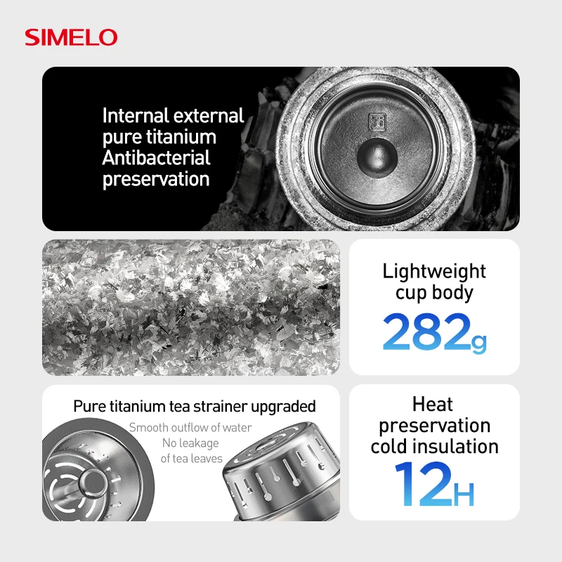 SIMELO Pure Titanium Insulated Tea Cup Portable Thermos with Tea Separation Feature Vacuum Mug High-End Gift Box Holiday Present
