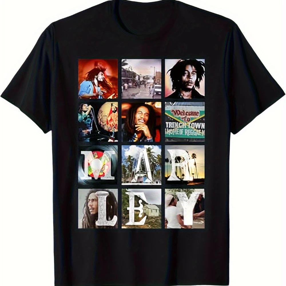Marley Square Pattern Kurzarm-T-Shirt mit Rundhalsausschnitt, lässiges T-Shirt, modisches, bequemes, atmungsaktives Kurzarm-T-Shirt