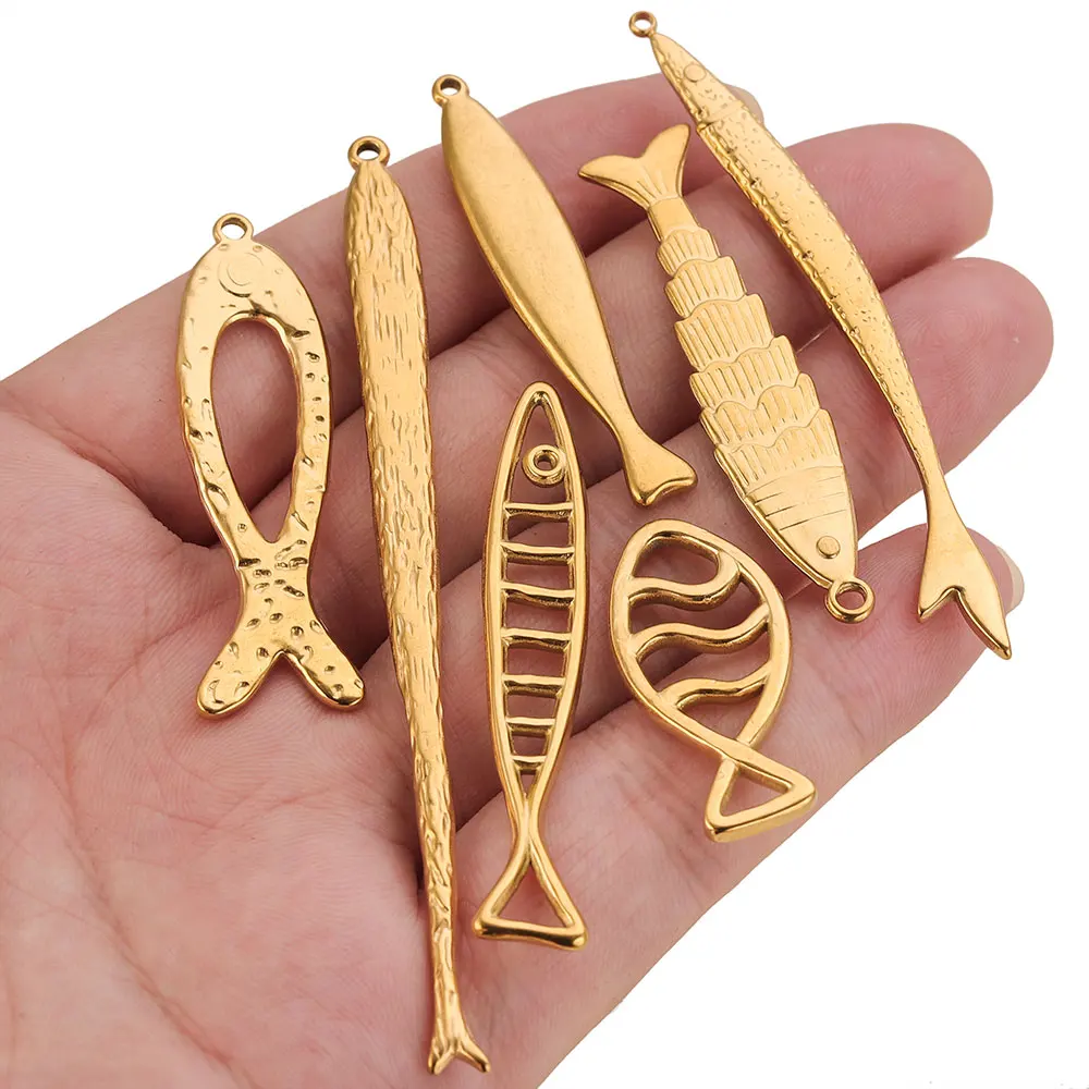5PCS Stainless Steel 3D Fish Charm Pendant Gold Plated Animal Pendants for Necklace Bracelet Earring Diy Jewelry Making Supplies