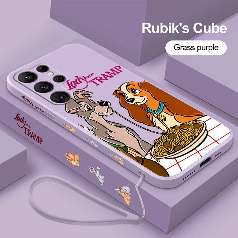 Lady And Tramp Disney For Samsung Galaxy S23 S22 S21 Ultra S20 FE S10 S9 Plus Lite 5G Liquid Left Rope Phone Case