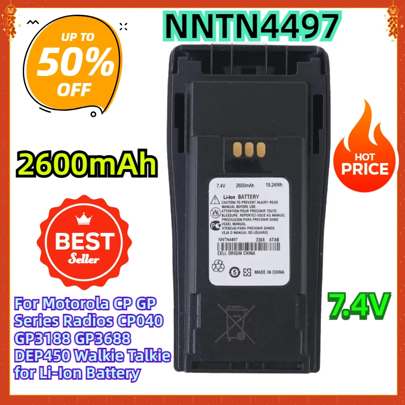 

For Motorola CP GP Series Radios CP040 GP3188 GP3688 DEP450 Walkie Talkie for NNTN4497 7.4V 2600mAh Li-Ion Battery