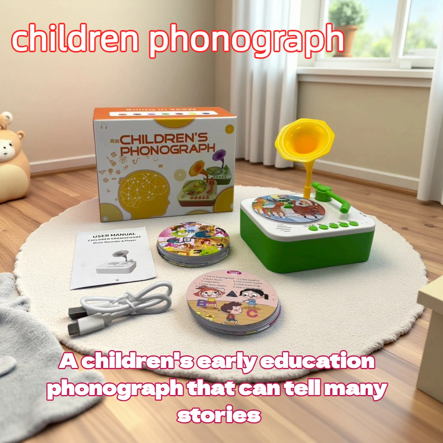 Kids Phonograph Phonograph for Kids Toddler Record Player Children's Storyteller Sleeping Music Box Gift for Boys Girls Green