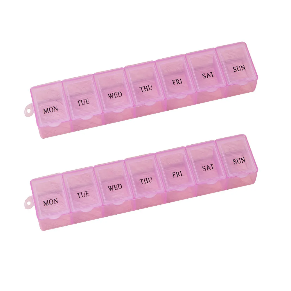 2Pcs Weekly Pill Organizer Compact 7 Slot Medicine Box Lid Portable Hanging for Travel Vitamins Daily Reminder