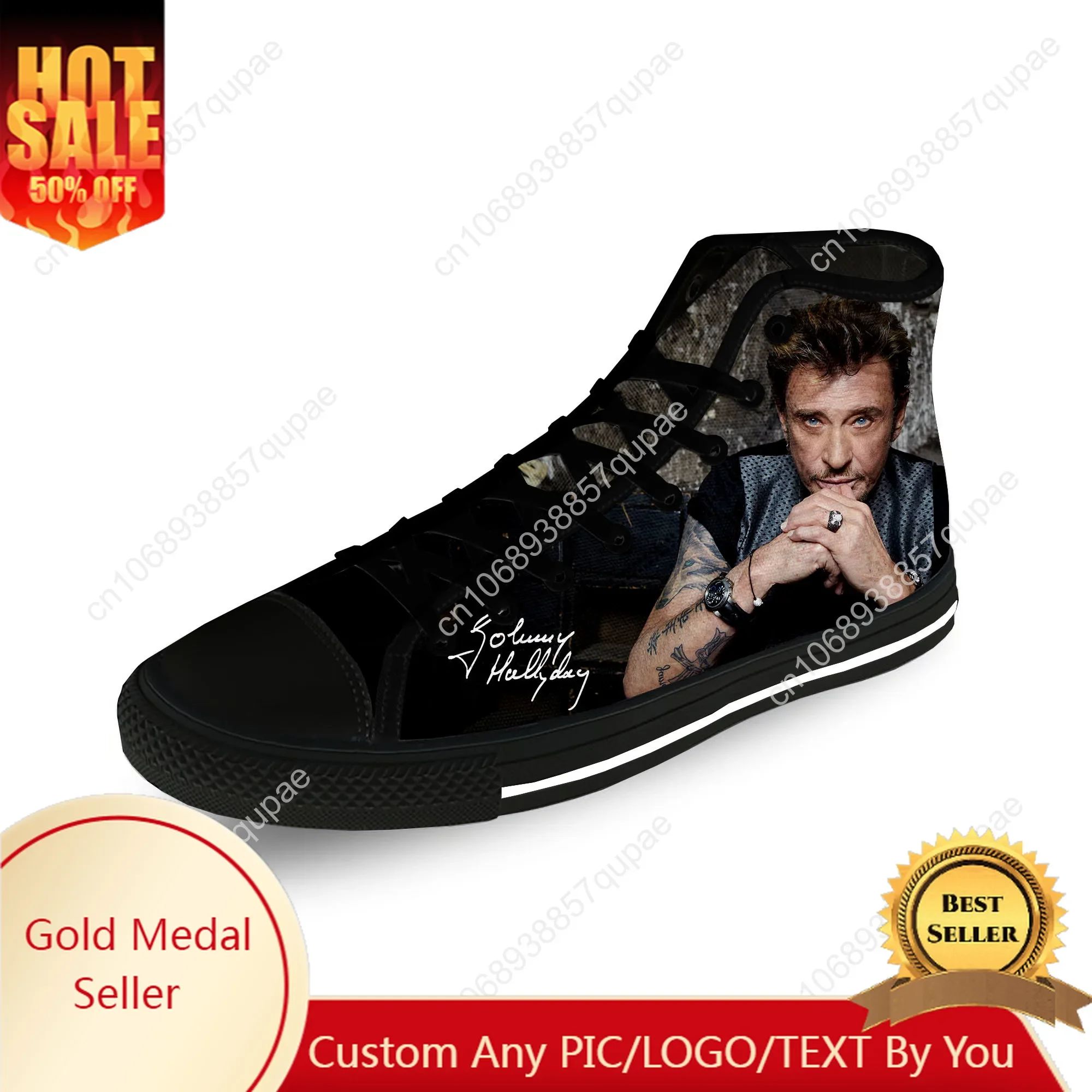 

Johnny Hallyday Rock Star Lightweight Cloth 3D Print Funny Fashion High Top Canvas Shoes Men Women Casual Breathable Sneakers