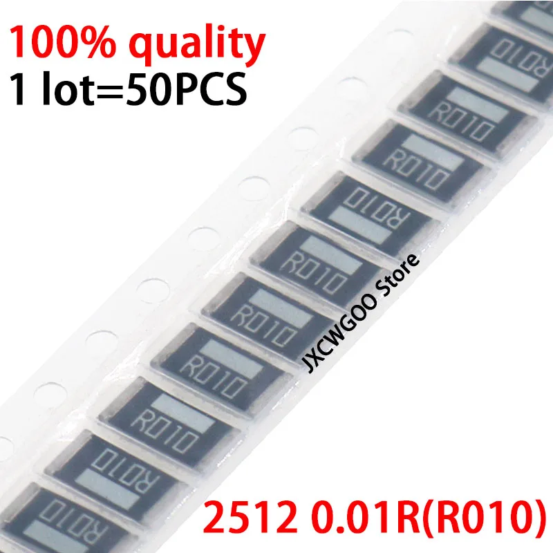 (50pcs/lot) 2512 0.01R R010 ± 1% 1W 2W 3W SMD alloy sampling resistor High power