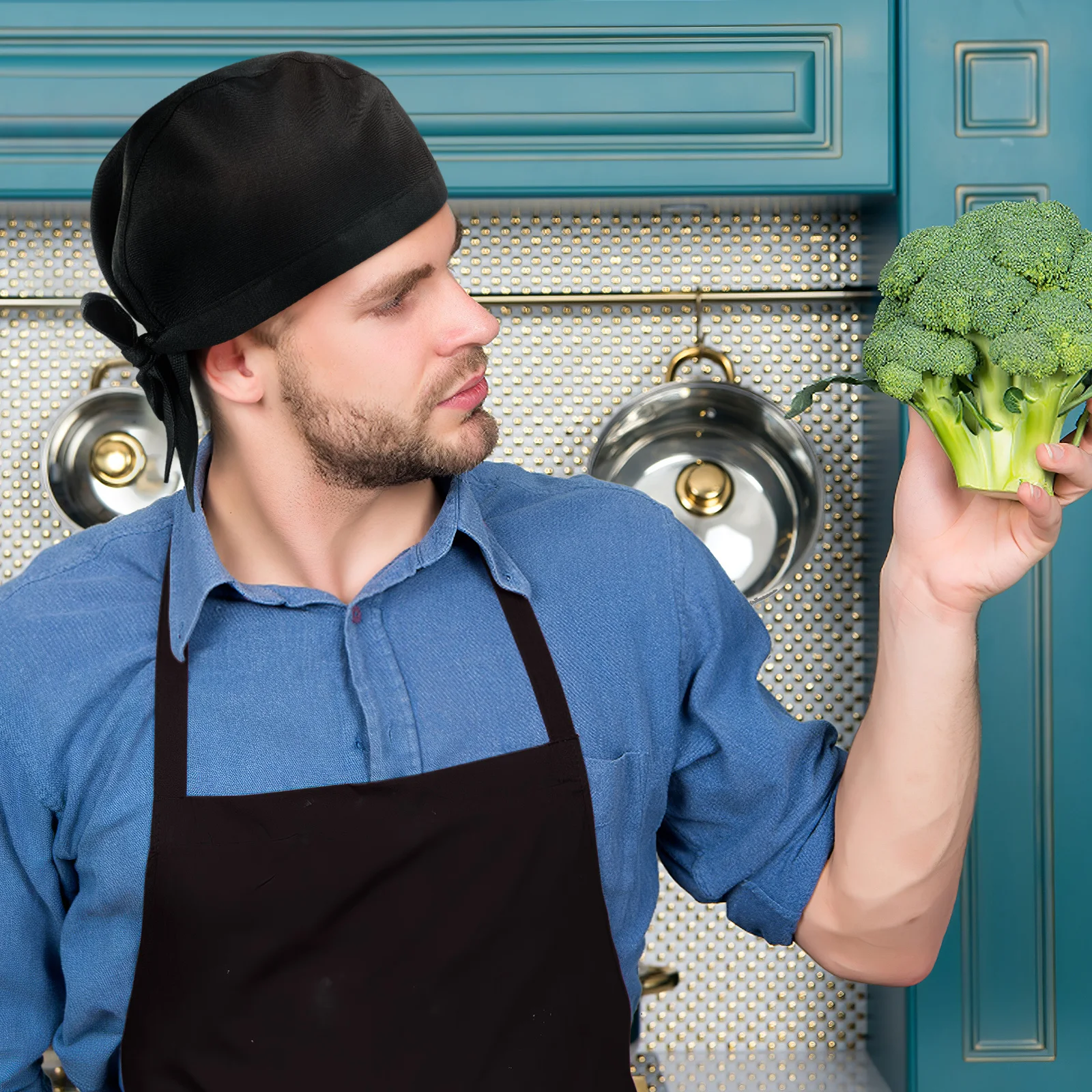 2Pcs 요리사 모자 편안한 통기성 조절 가능한 요리 주방 모자 클래식 스타일 레스토랑 웨이터 모자 블랙