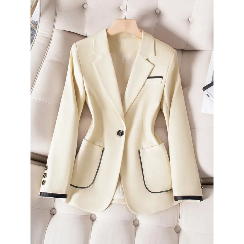 Weibliche formelle Frauen Anzug Blazer beige Khaki schwarz Büro Damen einreihige Business Work Wear Jacke für Herbst Frühling