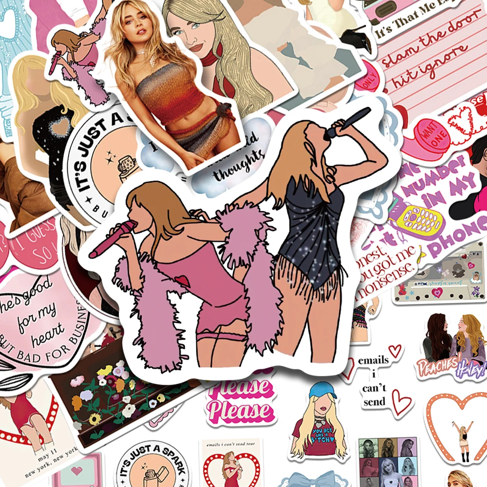 

50pcs Hot Singer Sabrina Carpenter Stickers Super Star Concert Decals For Phone Laptop Guitar DIY Aesthetic Waterproof Stickers