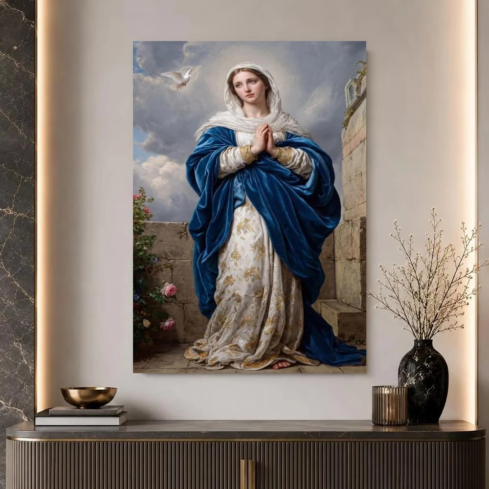 Oil Painting Virgin Mary Praying White Dove Portrait By Number Modern Wall Decor for Living Room Bedroom Perfect Gift No Frame