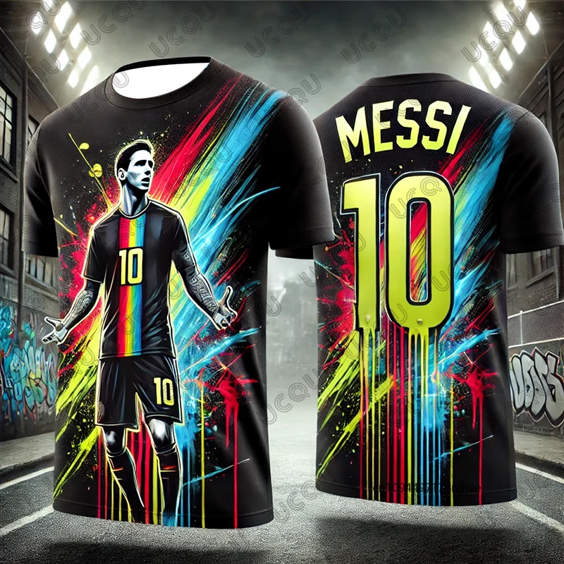 تصميم جرافيتي Ai صيفي جديد لعام 2026 ميسي # 10 طباعة كرة القدم جيرسي التي شيرت التدريب الرياضي عارضة المحملات عارضة للأطفال / الكبار قمم