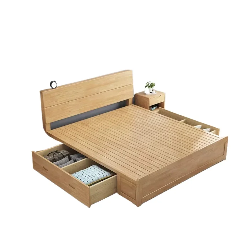 Nordic Japanese-style bedroom set Solid wood with drawers Storage box Household furniture Hotel motel