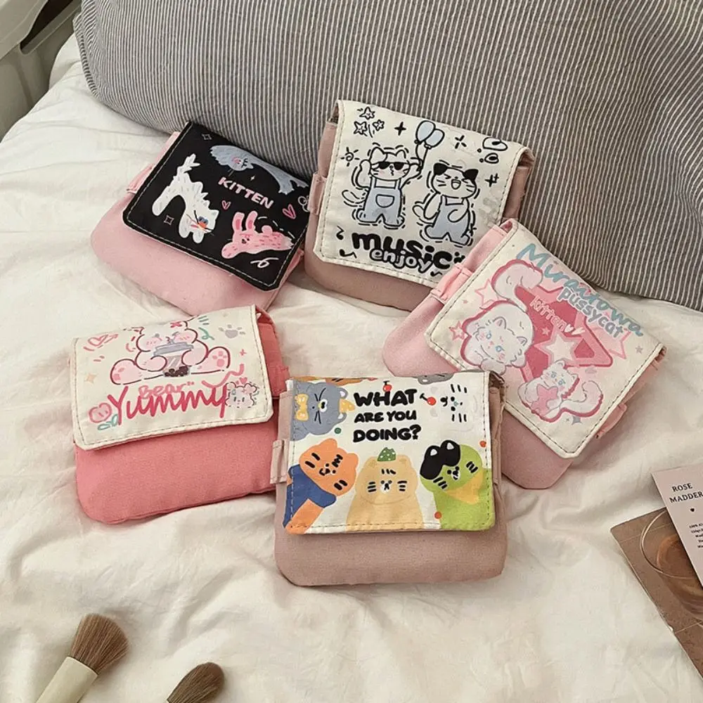 Cat Mini Cosmetic Bag Large Capacity Korean Style Sanitary Napkin Storage Bag Makeup Bag Small Item Bag Cartoon Coin Purse Women