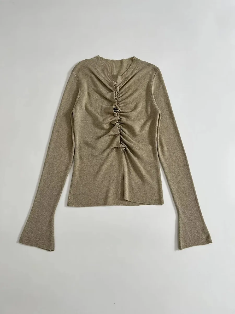 TWOTWINSTYLE sólido Oficina Baiscs suéter adelgazante para mujer cuello redondo manga larga Patchwork pliegues temperamento cárdigans mujer nuevo