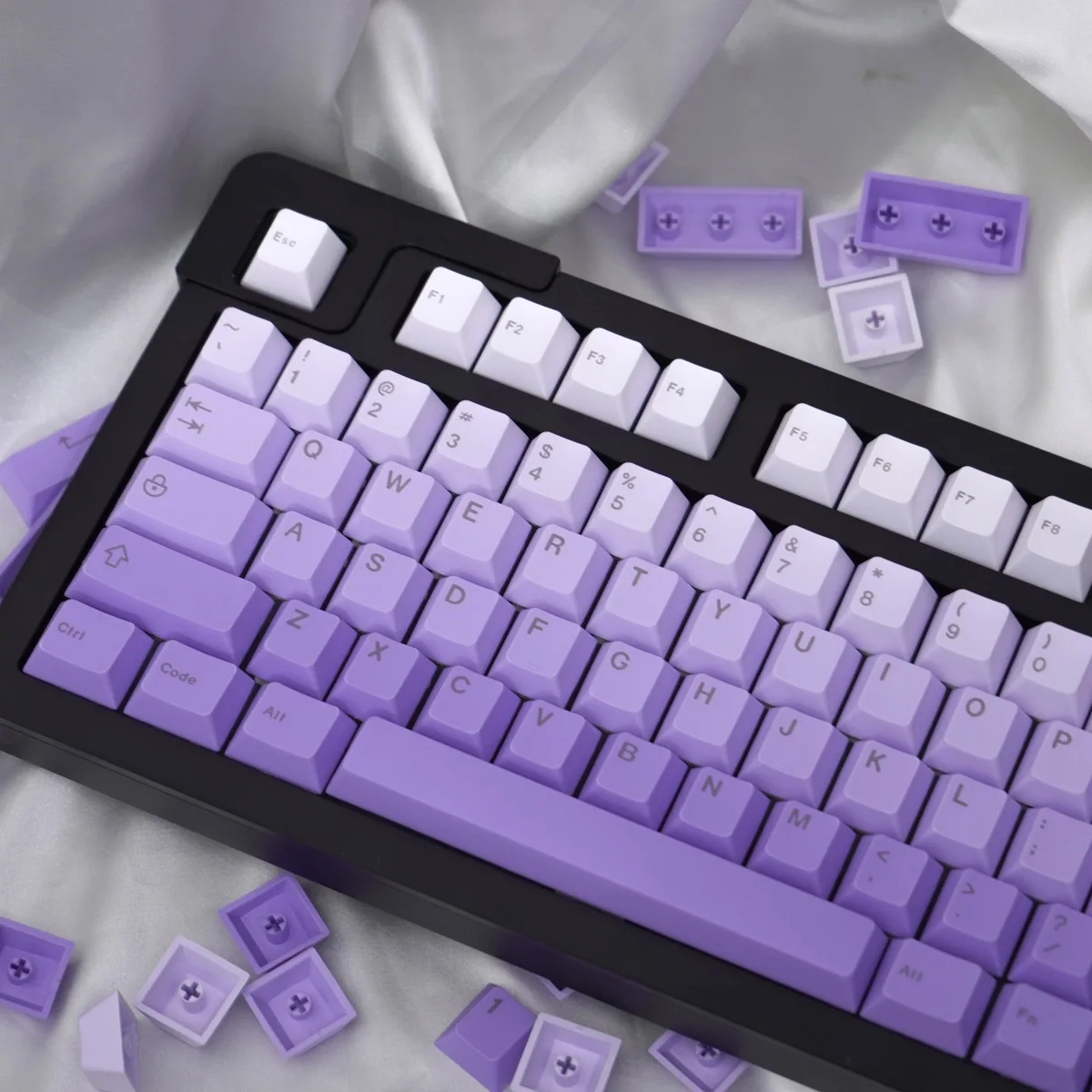 

Purple Gradient Keycaps Top/Side Engraved PBT keycaps 125 Keys Dye Sublimation Cherry keycaps For Mechanical Keyboard Keycaps