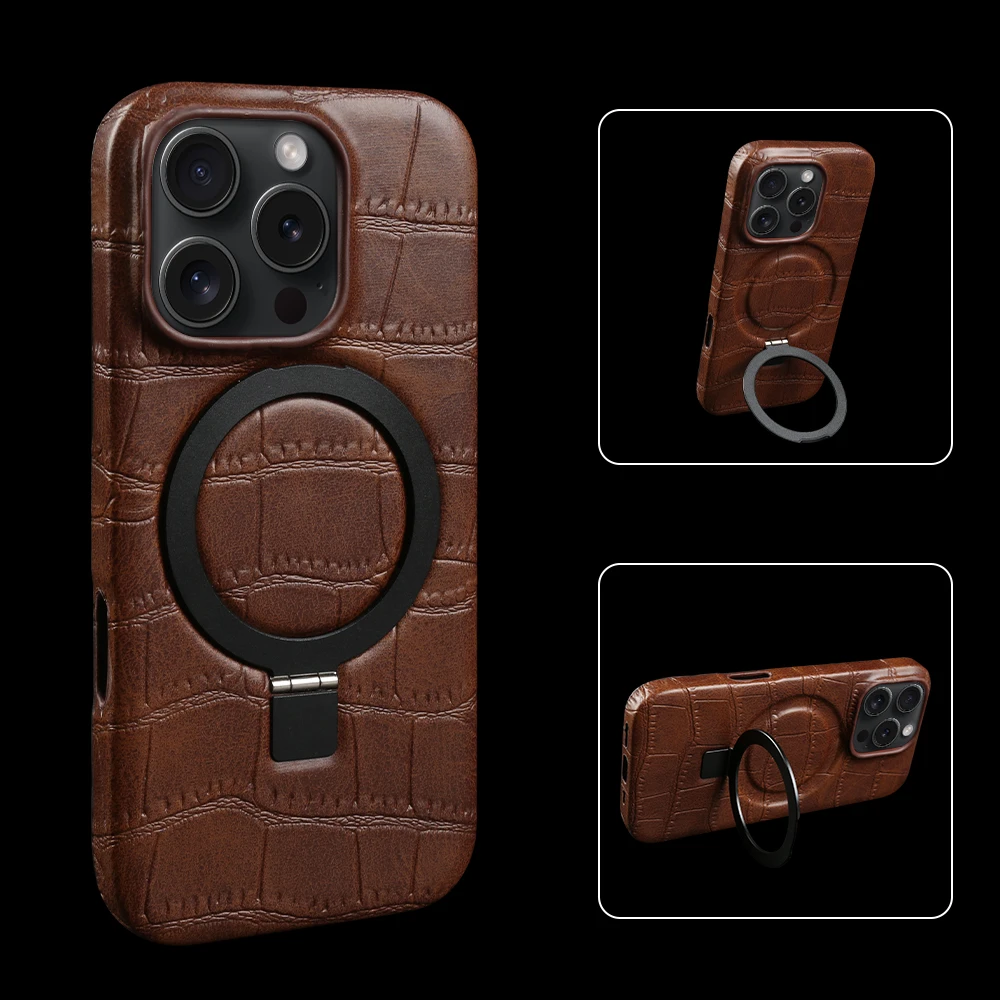 

Magnetic Bracket Ring Leather Back Cover Case For iphone 16 17 Pro Max 16e Air 11 12 13 Mini 14 Plus 15 Pro Max Phone Case Coque