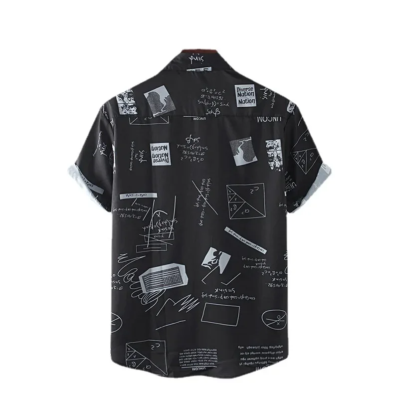 Men Clothing 2022 Men's All-match Simple Geometric Function Printing Short-sleeved Shirt Summer Fashion Lapel Men's Shirt Top