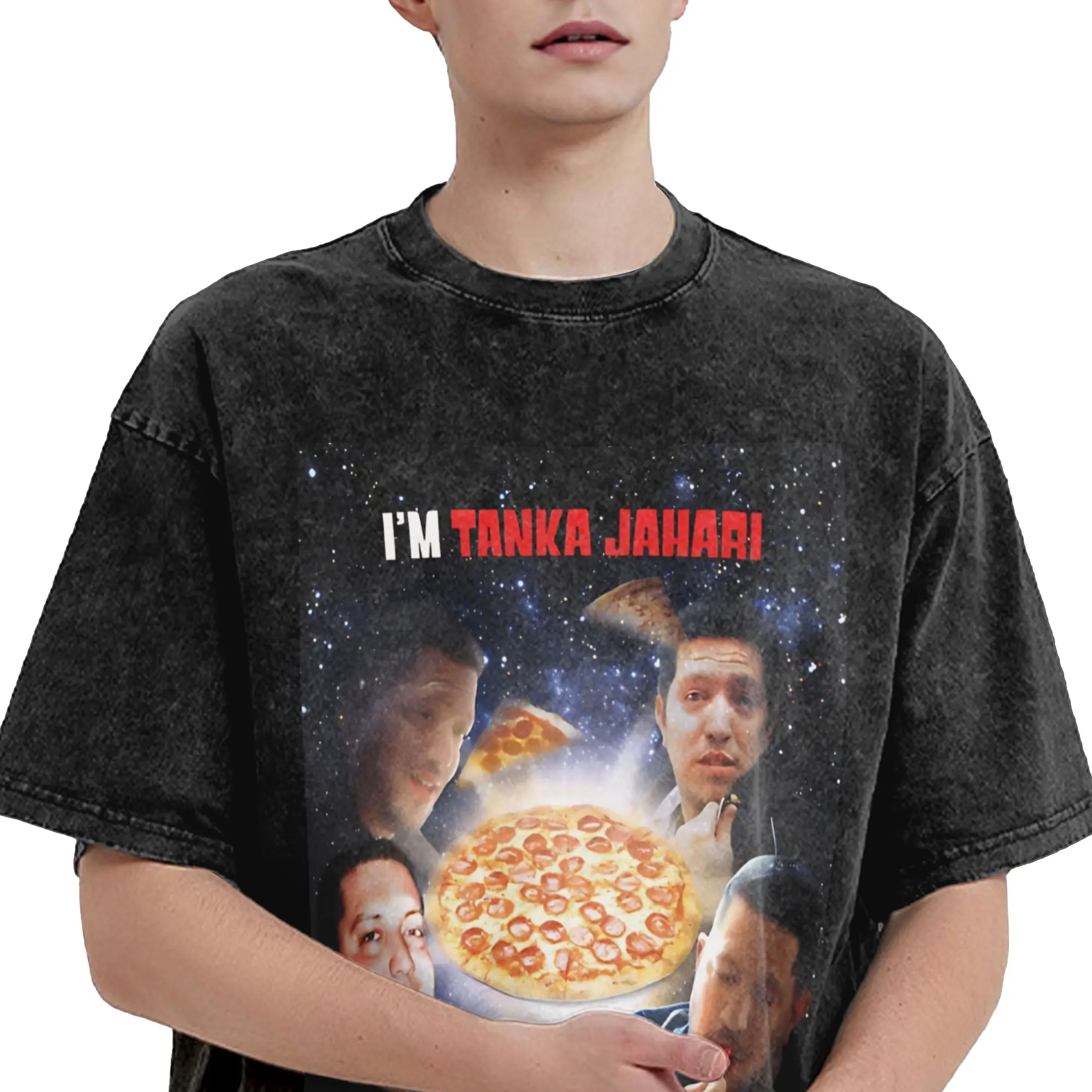 Tanka Jaharis Would Never Order Whole Pizza for Himself T Shirts Hip Hop Washed Cotton T-Shirts  Vintage Men Women Streetwear