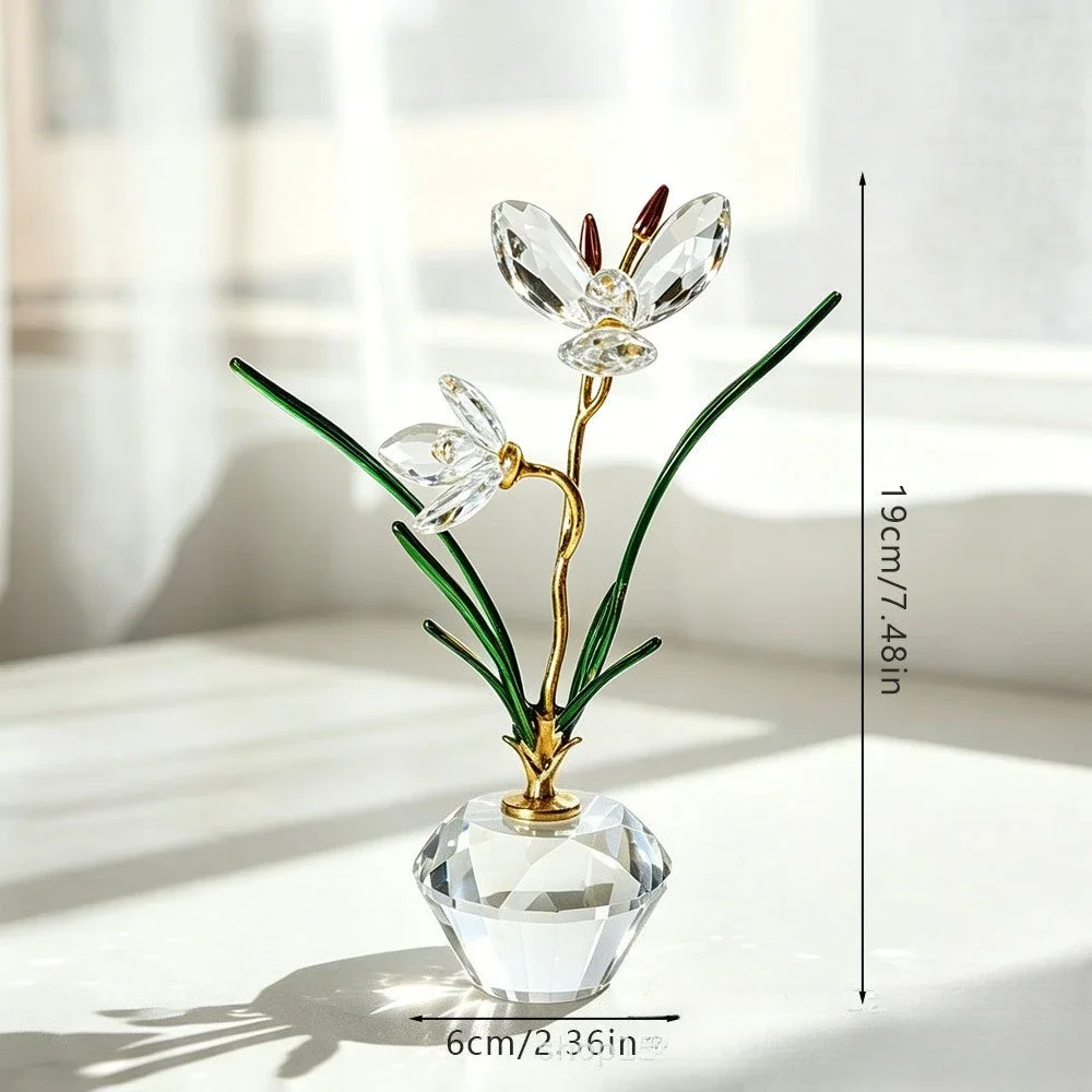 Crystal Orchid Flower Figurine, Handmade Crystal Flower Gifts for Woman, Wedding Gifts for Couple, Home Party Decorations