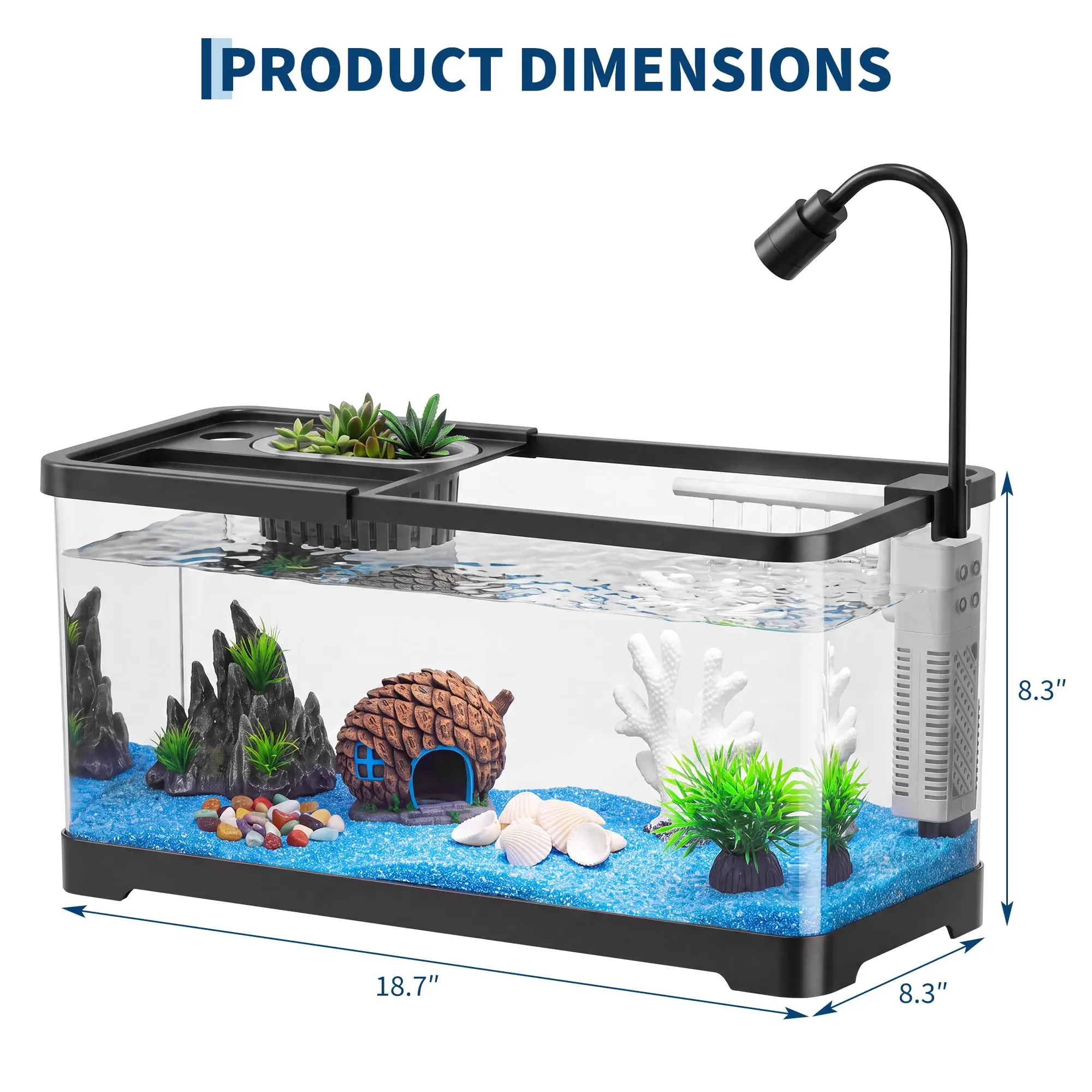 4 Gallon Compact Aquarium Starter Kit With Built In Led Light And Oxygen Pump For Betta Goldfish Shrimp Quick Setup