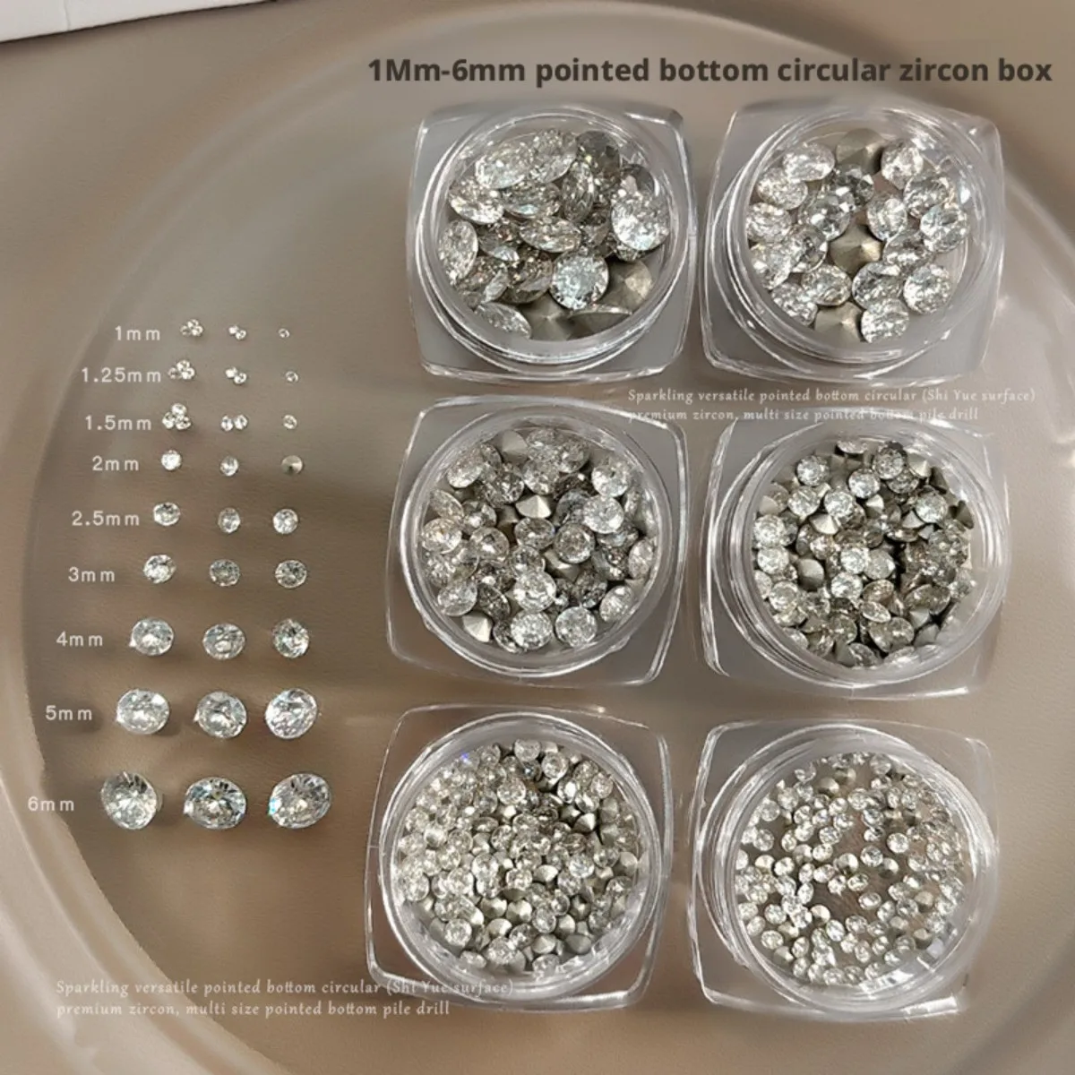 YYM Sparkling Round Pointed Bottom Zircon Clear White Nail Rhinestones Shiny Nail Diamonds Nail Art Decorations