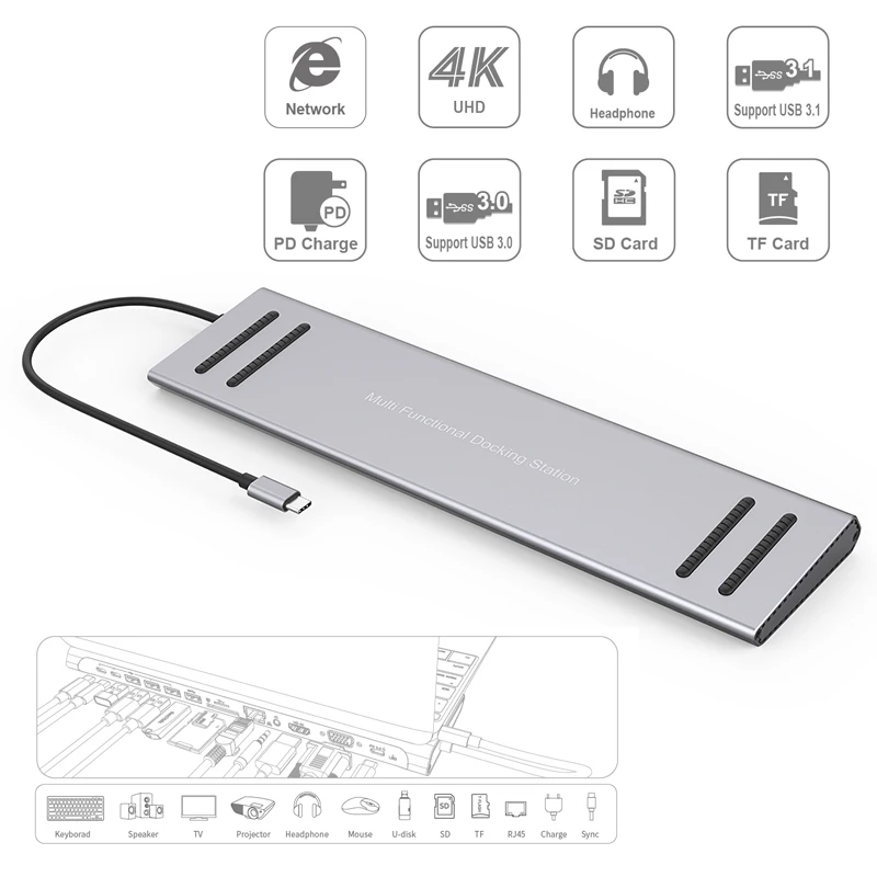 game USB Hub SD/TF Card Reading Screen Sharing dock station Splitter Box  Fast Ethernet USB to VGA Adapter RJ-45 LAN Adapter 4K