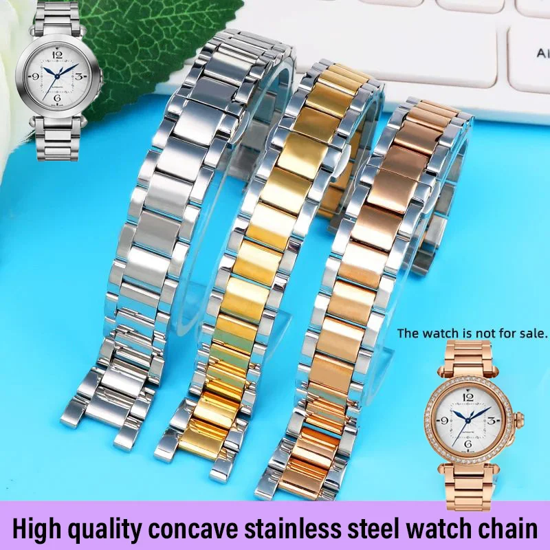 Notch Stainless steel Strap For Cartier PASHA Rossini GC Women\'s Watch Band 16*8mm 18*10mm 20*11mm Bracelet Butterfly Buckle