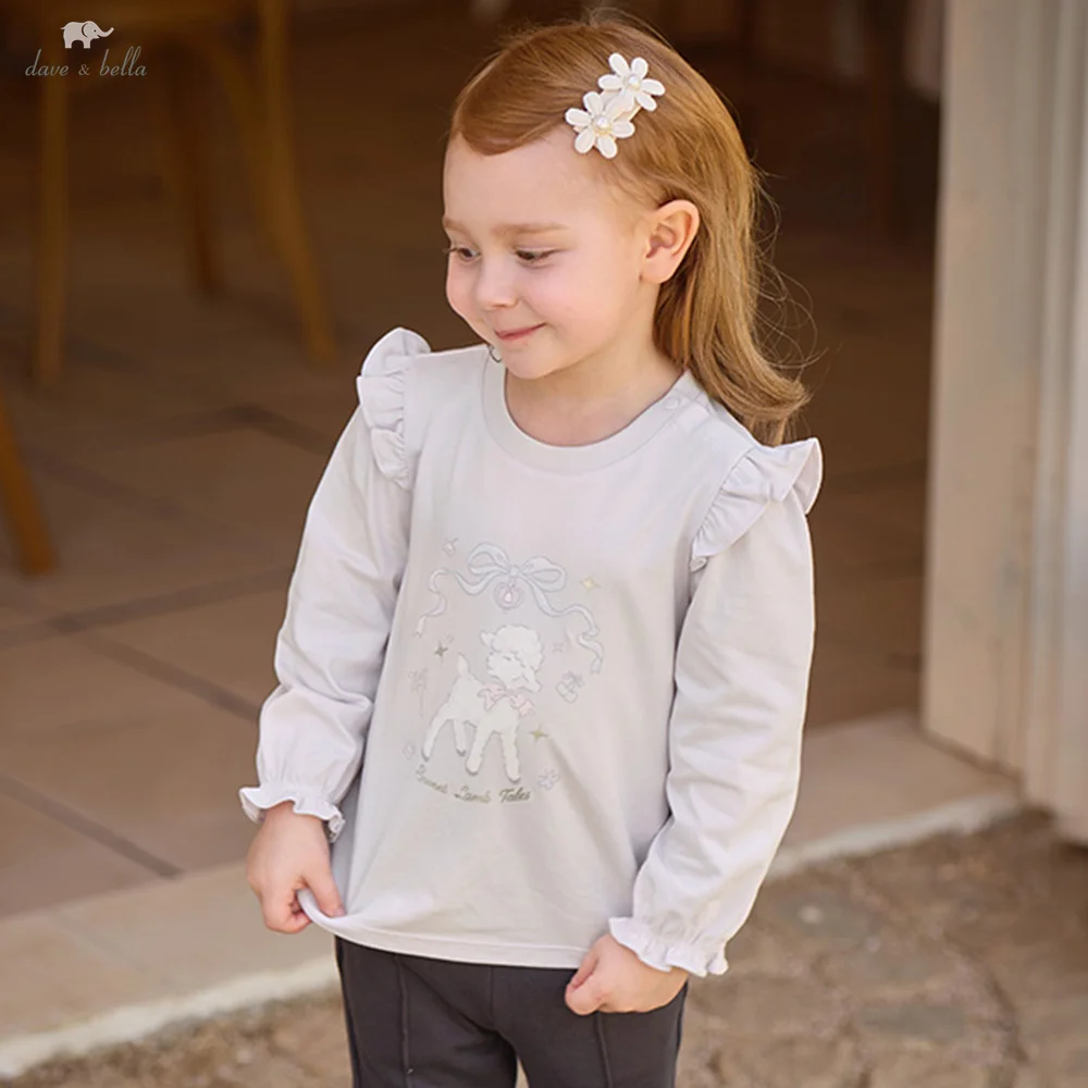 Dave Bella Children Autumn T-shirt Girls Clothes Long Sleeve Bottom Top Pullover Pure Cotton Fashion Casual Printed DB3262930
