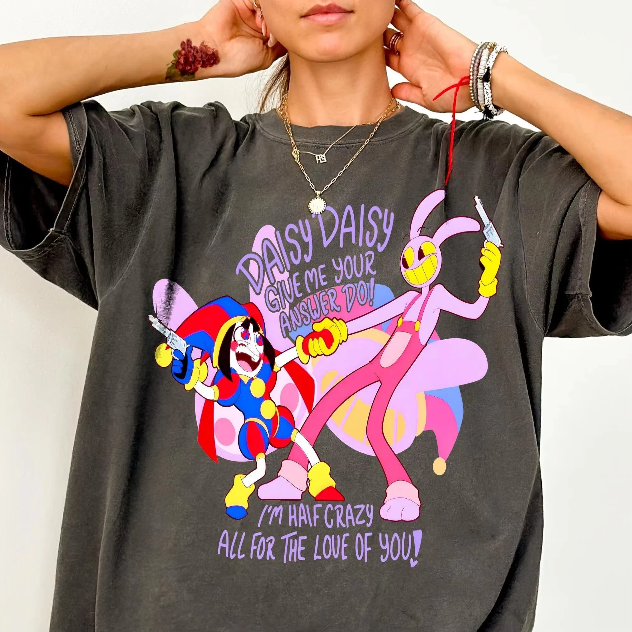 Circus Tadc Pomni Jax Graphic Print T-shirt Women Men Streetwear Harajuku Fashion O-neck Cotton Top Loose Casual Oversized Tee