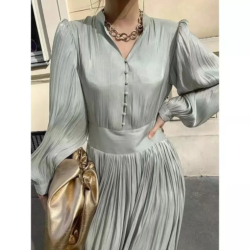 

Модное мусульманское платье оптом в корейском стиле с воротником-стойкой, элегантное весеннее новое женское платье с высокой талией и длинными рукавами