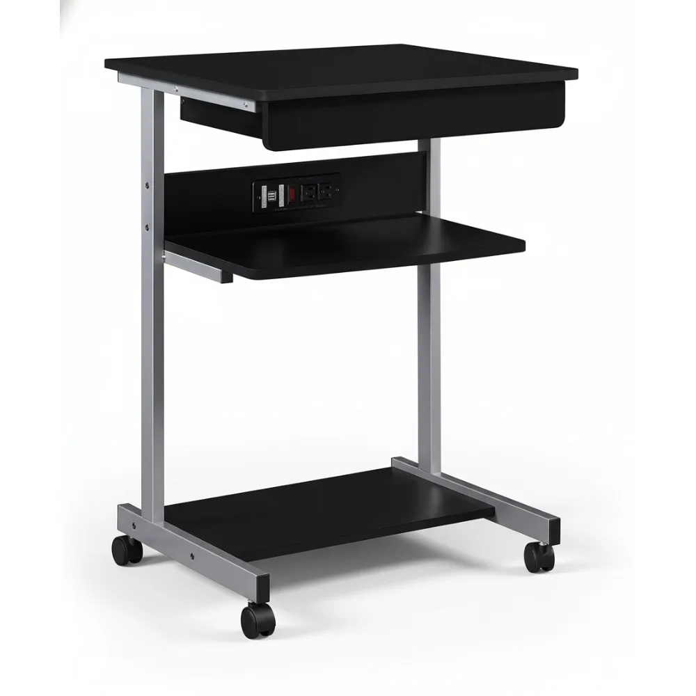 

Mobile Laptop Desk with Power Outlet & USB Ports - Compact Rolling Workstation for Home Office & Small Spaces