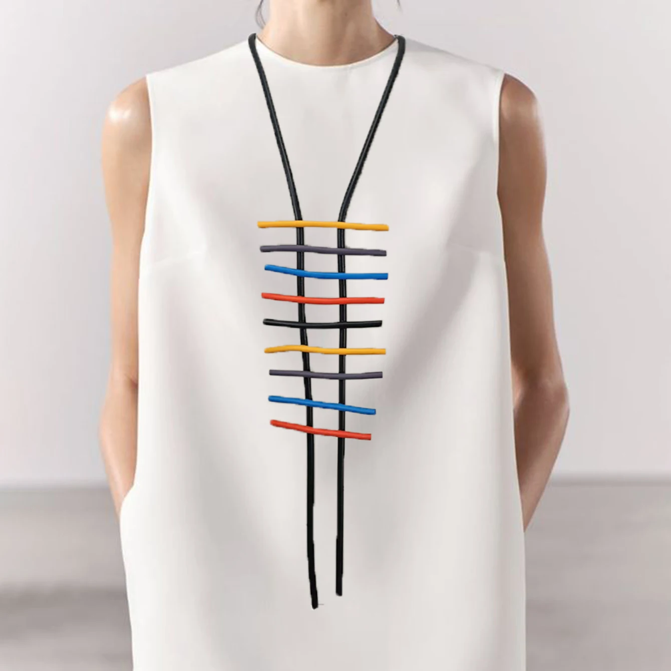 UKEBAY New Gothic Pendant Colorful Rubber Chain Long 6 Color Optional Geometric Sweater Chain Handmade Design Clothing Necklace