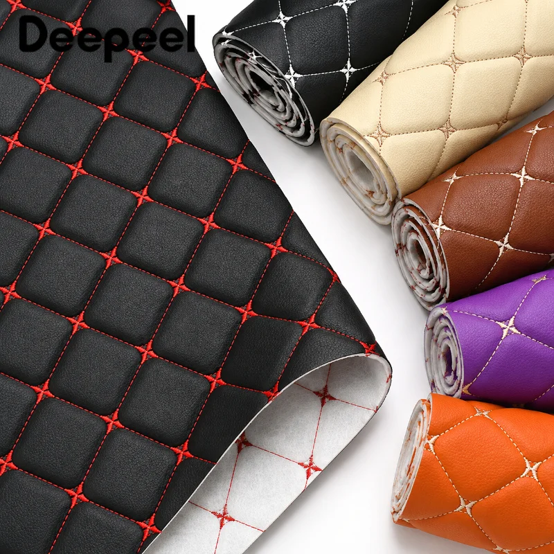 45/90*160cm 0.7cm Sponge Interlayer Leather Fabrics Special Offer Embroidered Plaid Fabric Car Interior Seat Cushion Decorations