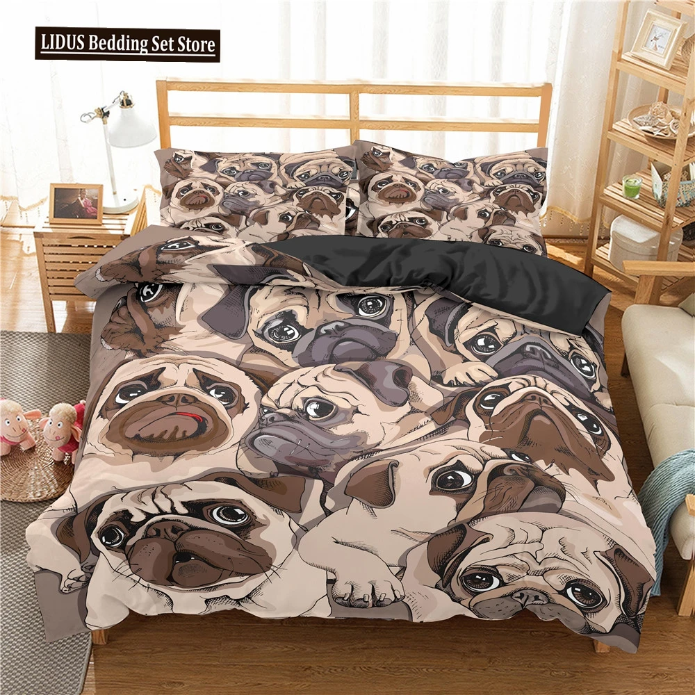 

Cartoon Pug Dog Duvet Cover Set Comforter Cover Soft Bedding Set Full Size For Boys Girls Bedroom 2/3 Pieces With Pillow Shams