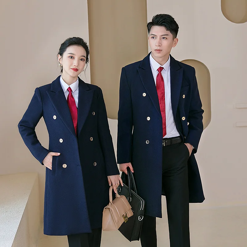 Business Wear Hotel Front Desk Cashier Woolen Mid-Length Welcome Wool Coat Women's Administrative Winter Work Clothes