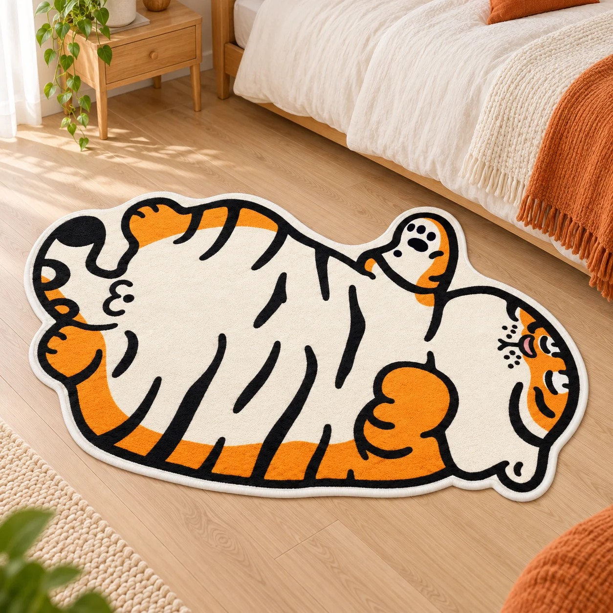 Sleeping Tiger Shaped Area Rug, Playful Animal Floor Mat for Bedroom Nursery, Kids Room Playful and Nature Home Decor