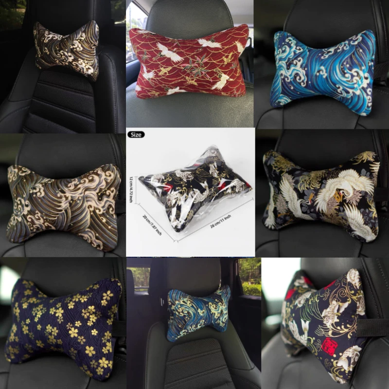

1PCS Ukiyo-e Car Seat Head Neck Rest Pillow Car Cover Vehicular Pillow Seat Headrest Accessories，Automotive Interior Accessories