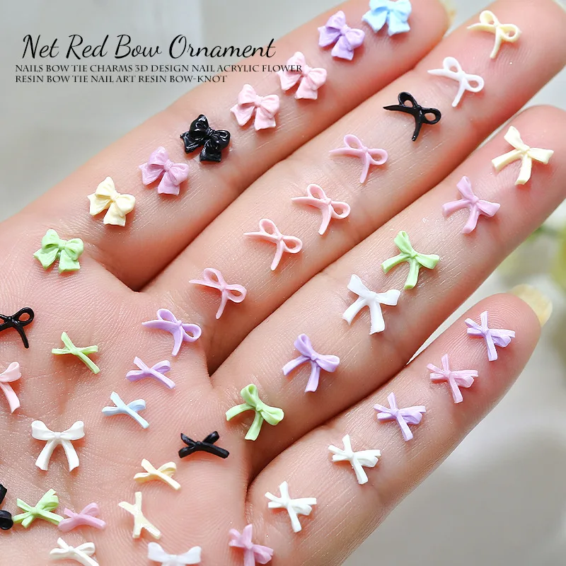 100PCS Fairy Butterfly Knot Ribbon Nail Art Charms Candy Colorful Vairous Bow Tie Rhinestones Decor Manicure DIY Cute Suppliers