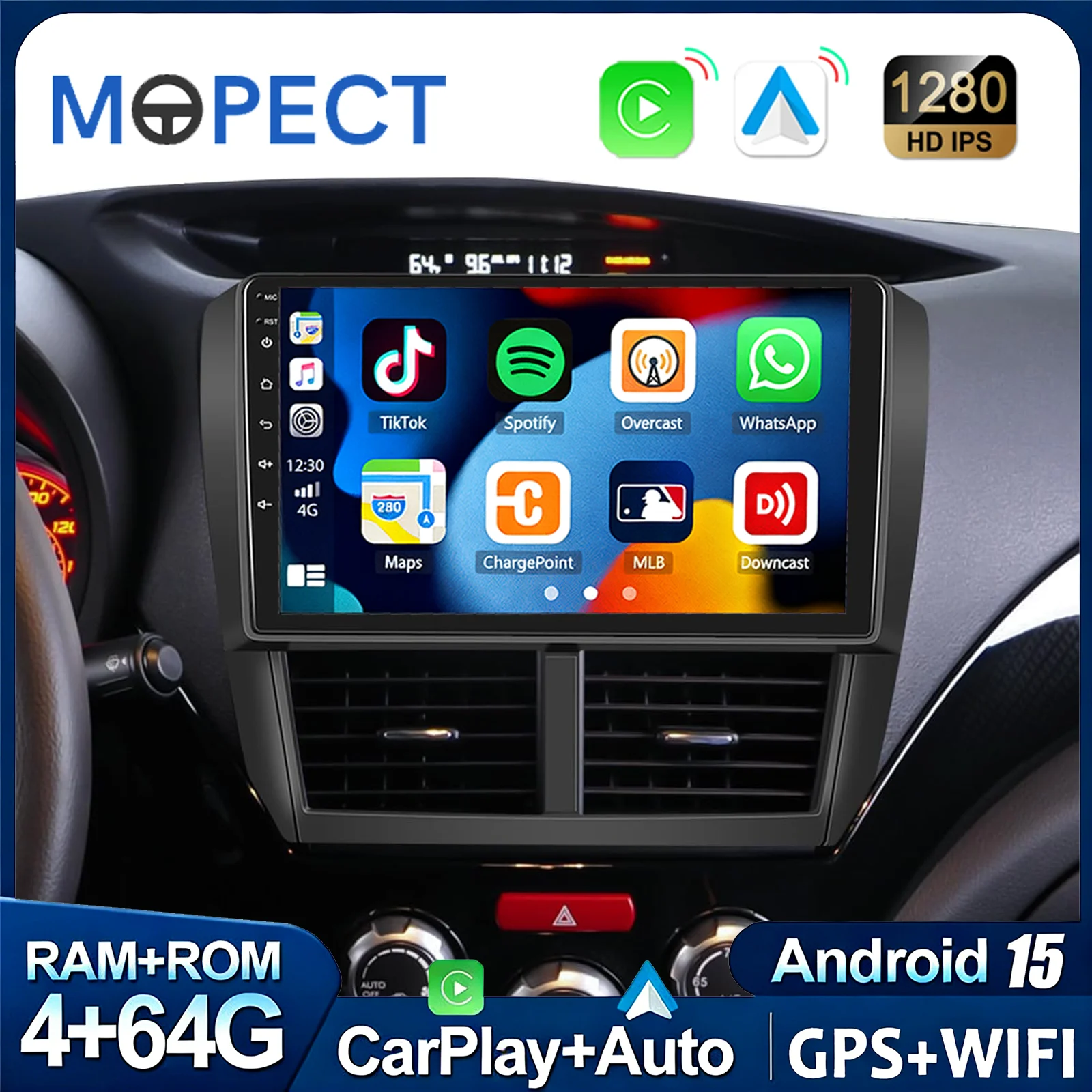 MOPECT DAB+ per Subaru Forester 3SH Impreza 2007-2013, Autoradio Android con CarPlay, GPS, IPS, RDS, FM, WiFi, BT, Stereo Multimediale 4+128GB
