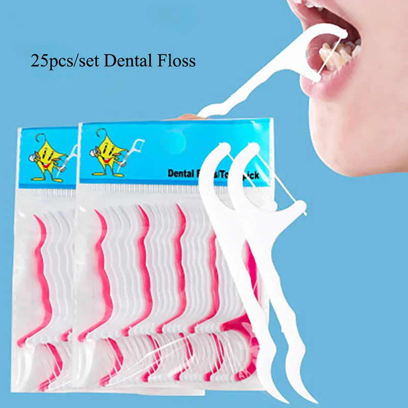 25Pcs/Set Dental Floss Flosser Interdental Brush Oral Hygiene Dental Cleaning Tooth Teeth Stick Toothpicks Floss Pick Oral Care