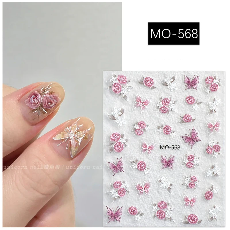 5d in rilievo rosso grigio bianco semi-trasparente rose fiori nail art decalcomanie adesivi per unghie artistiche manicure consigli decorazioni