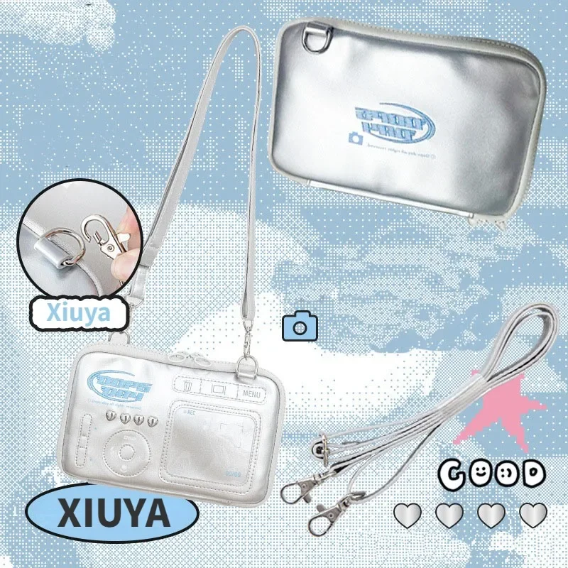 Xiuya Silver Womens Shoulder Bag Vintage Lolita Jk Casual Cute Embroidery Crossbody Bag Student Transparent Literary New Handbag