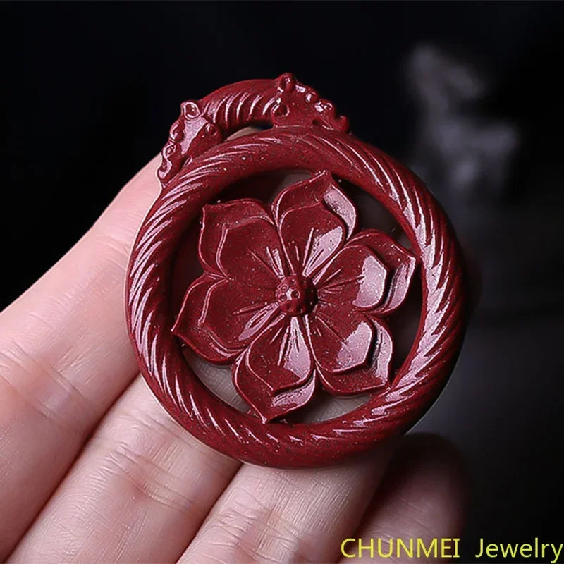 Purple gold cinnabar pendant high content cinnabar ring five petal flower raw ore stone crystal particle male and female Pendant