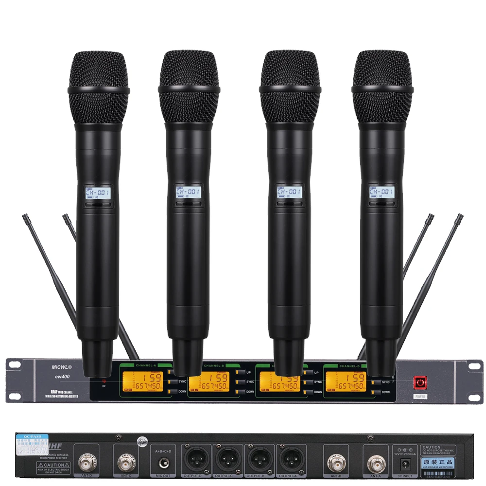 

ULXD4Q-KSM9 4 Handheld Wireless Microphone System 4 Cardioid Stage DJ Karaoke Singing Handheld Mic with 4 Channel LED Receiver