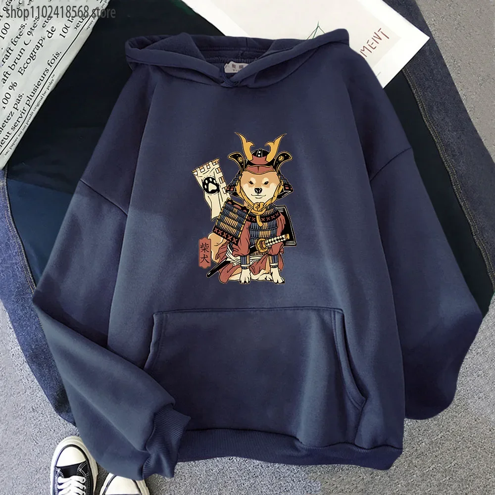 Shiba Samurai in Traditional Hoodie Men Japanese Style Dog Sweatshirt Cartoon Top Long Sleeve Casual Kawaii Pullover Unisex Coat